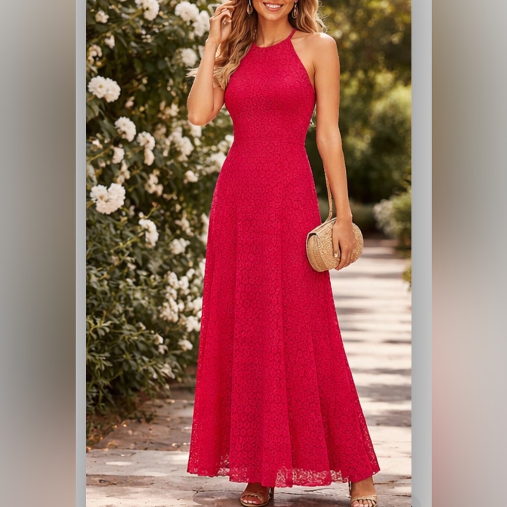 Isaac Mizrahi Fuchsia‎ Lace Halter Maxi Dress 2